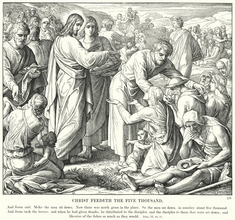 Chrystus karmi pięć tysięcy (rycina) autorstwa Julius (after) Schnorr von Carolsfeld