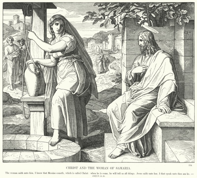 Chrystus i Kobieta z Samarii (rycina) autorstwa Julius (after) Schnorr von Carolsfeld