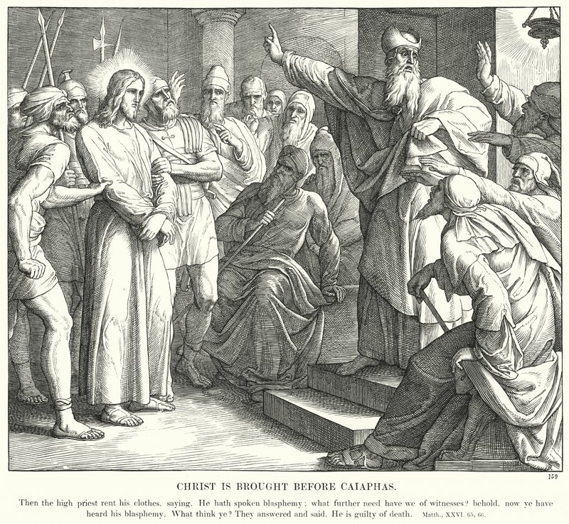 Chrystus jest przyprowadzony przed Kajfasza (rycina) autorstwa Julius (after) Schnorr von Carolsfeld