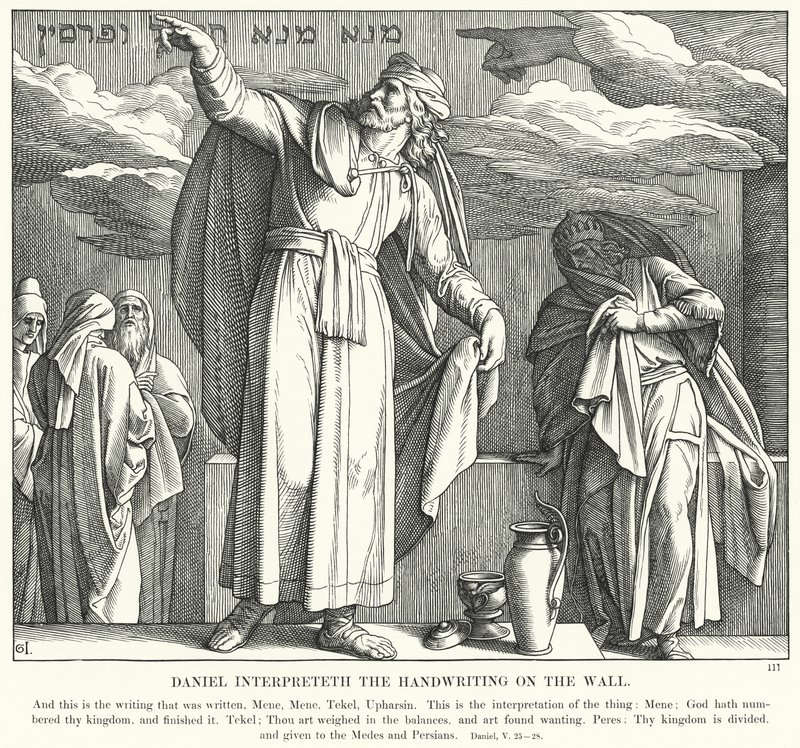 Daniel interpretuje pismo na ścianie (rycina) autorstwa Julius (after) Schnorr von Carolsfeld