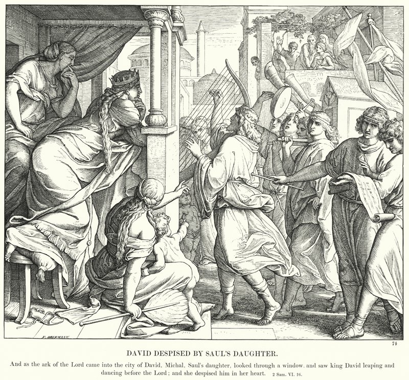 Dawid pogardzany przez córkę Saula (rycina) autorstwa Julius (after) Schnorr von Carolsfeld