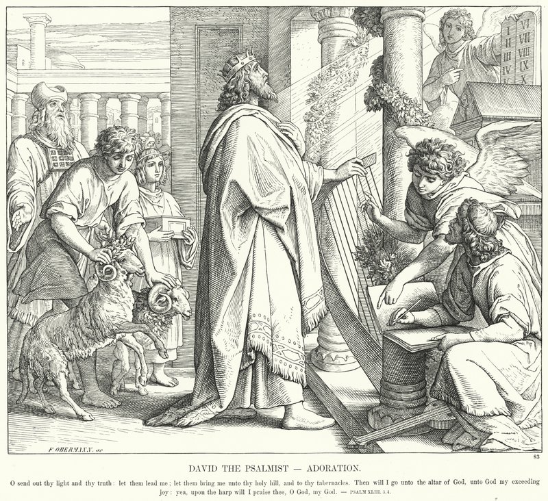 Dawid Psalmista, Adoracja (rycina) autorstwa Julius (after) Schnorr von Carolsfeld