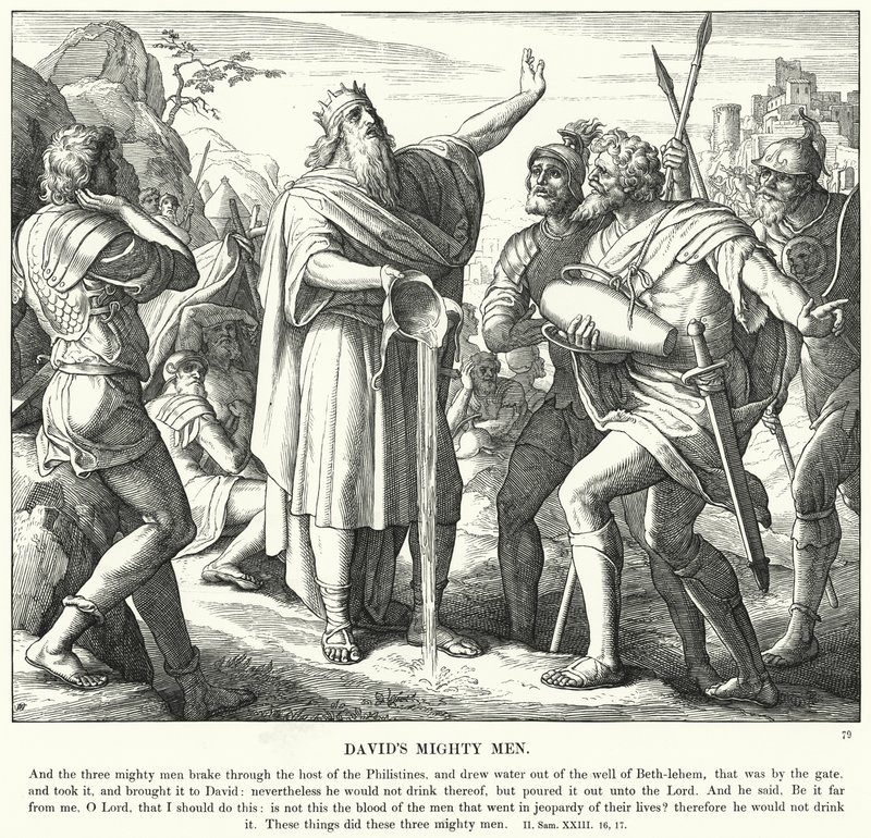 Potężni ludzie Dawida (grawerowanie) autorstwa Julius (after) Schnorr von Carolsfeld