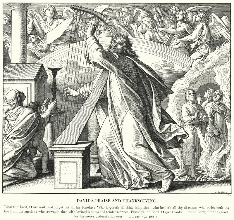 Pochwała Dawida i Święto Dziękczynienia (grawerunek) autorstwa Julius (after) Schnorr von Carolsfeld