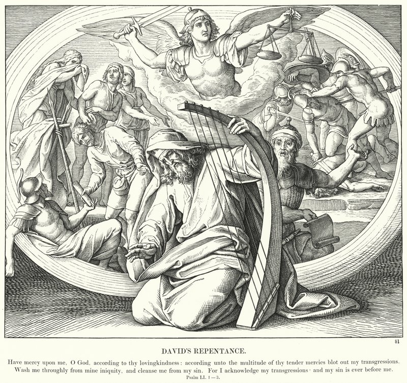 Pokuta Dawida (rycina) autorstwa Julius (after) Schnorr von Carolsfeld