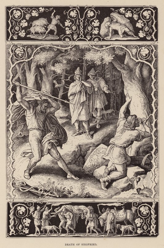 Śmierć Zygfryda (rycina) autorstwa Julius (after) Schnorr von Carolsfeld