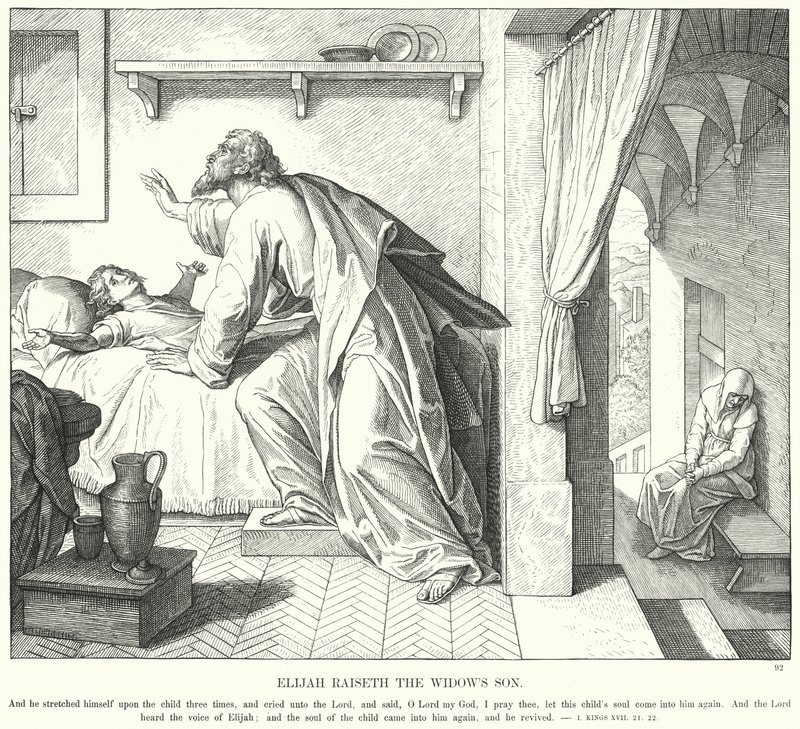 Eliasz Wychowa Syn Wdowy (rycina) autorstwa Julius (after) Schnorr von Carolsfeld