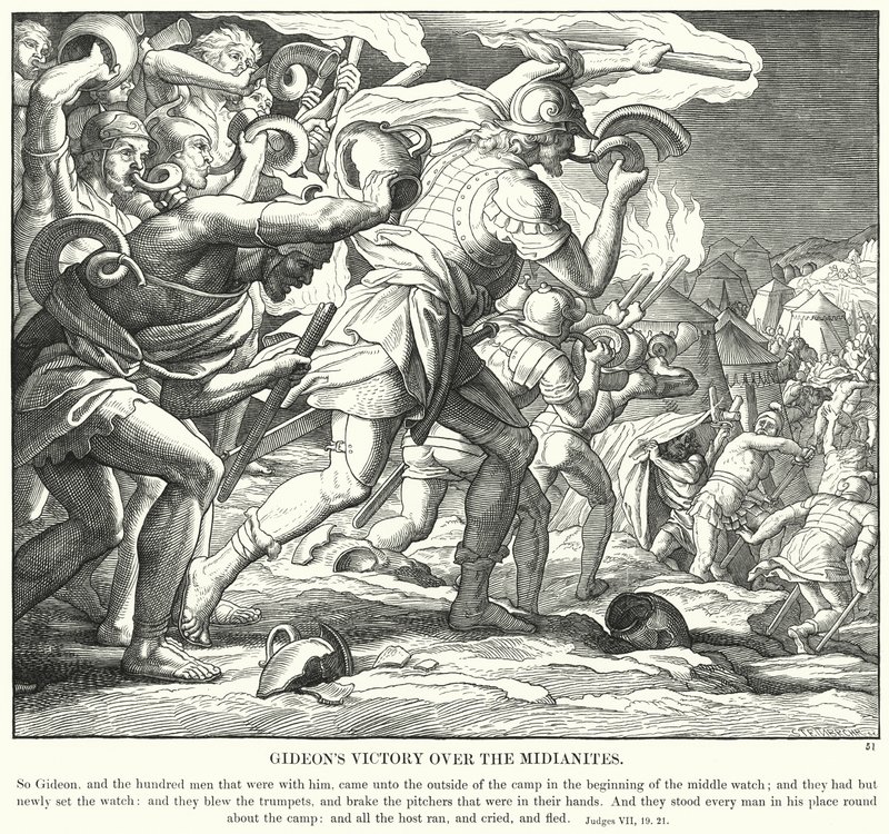 Zwycięstwo Gedeona nad Midianitami (rycina) autorstwa Julius (after) Schnorr von Carolsfeld