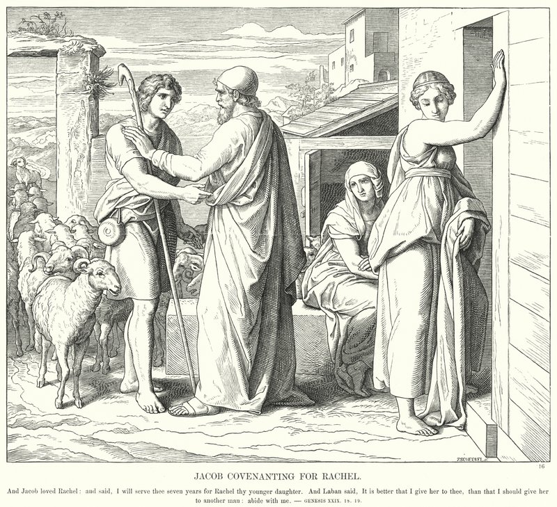 Przymierze Jakuba dla Racheli (rycina) autorstwa Julius (after) Schnorr von Carolsfeld