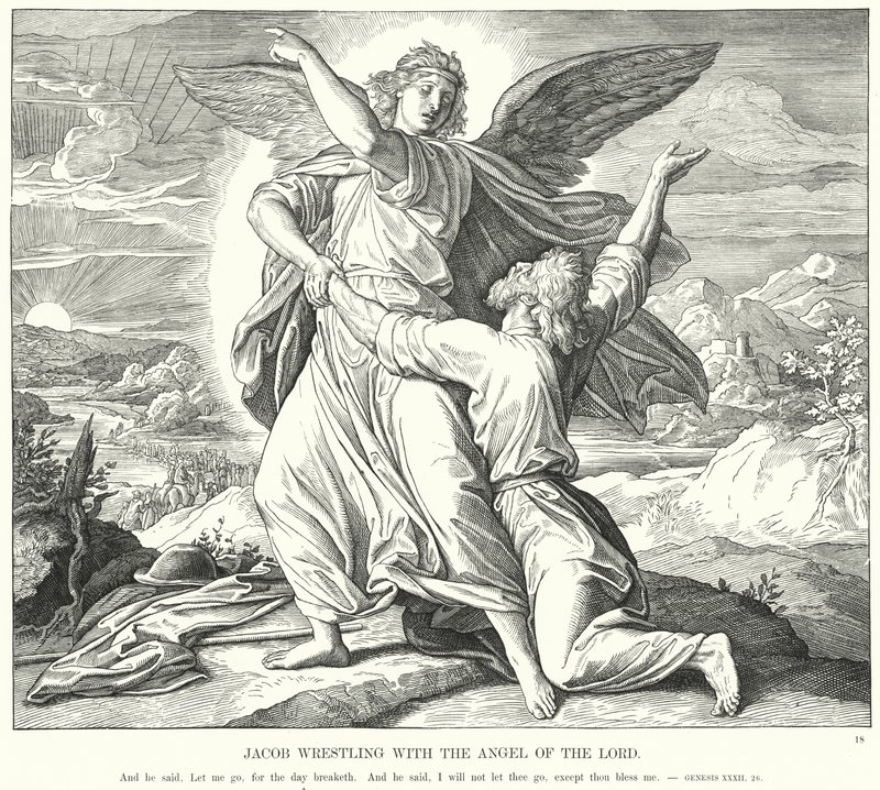 Walka Jakuba z Aniołem Pana (rycina) autorstwa Julius (after) Schnorr von Carolsfeld