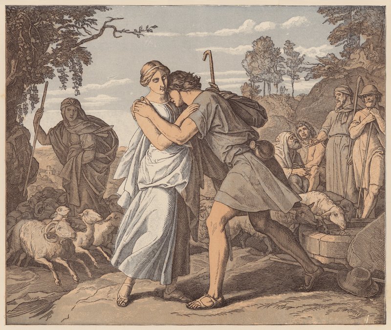 Jakub i Rachela przy studni, Księga Rodzaju, XXIX autorstwa Julius (after) Schnorr von Carolsfeld