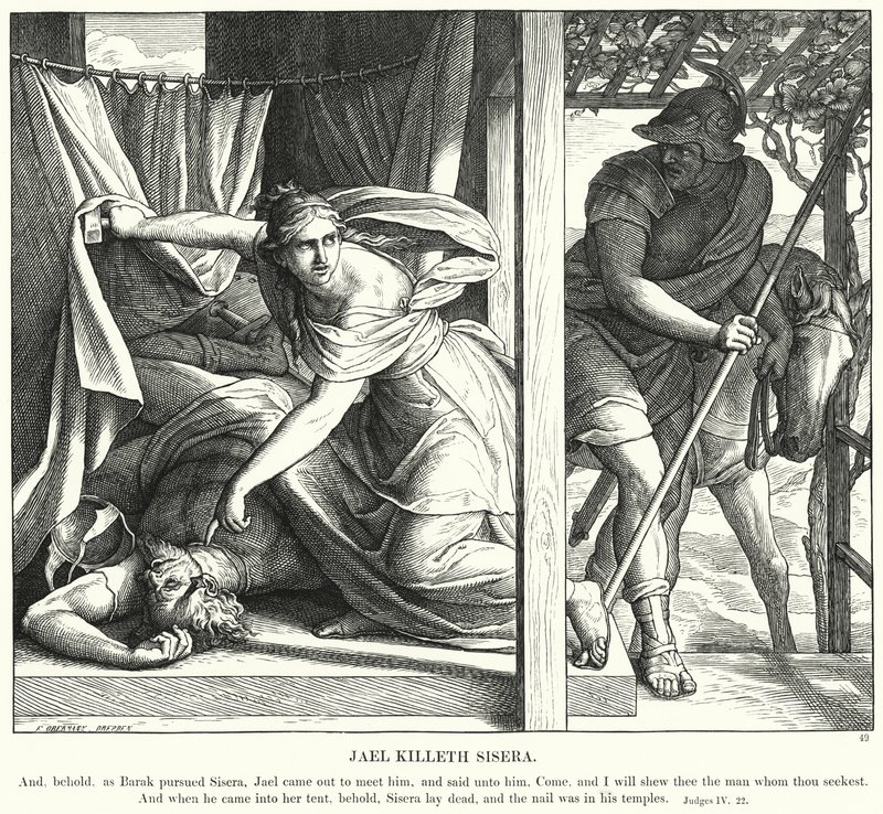 Jael Killeth Sisera (rycina) autorstwa Julius (after) Schnorr von Carolsfeld