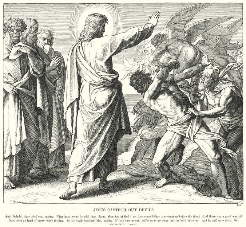 Jezus wypędza diabły (rycina) autorstwa Julius (after) Schnorr von Carolsfeld