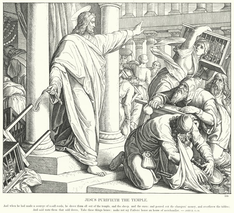 Jezus oczyszcza świątynię (rycina) autorstwa Julius (after) Schnorr von Carolsfeld