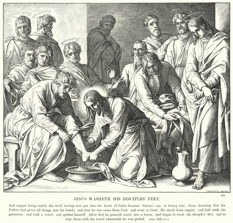 Jezus myje stopy swoim uczniom (rycina) autorstwa Julius (after) Schnorr von Carolsfeld