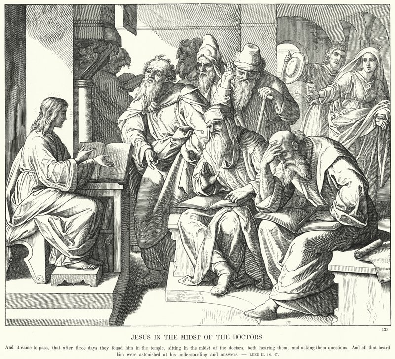 Jezus wśród lekarzy (rycina) autorstwa Julius (after) Schnorr von Carolsfeld