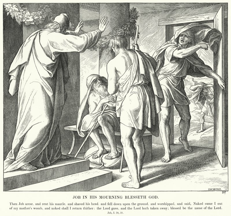 Hiob w swojej żałobie błogosławi Boga (rycina) autorstwa Julius (after) Schnorr von Carolsfeld