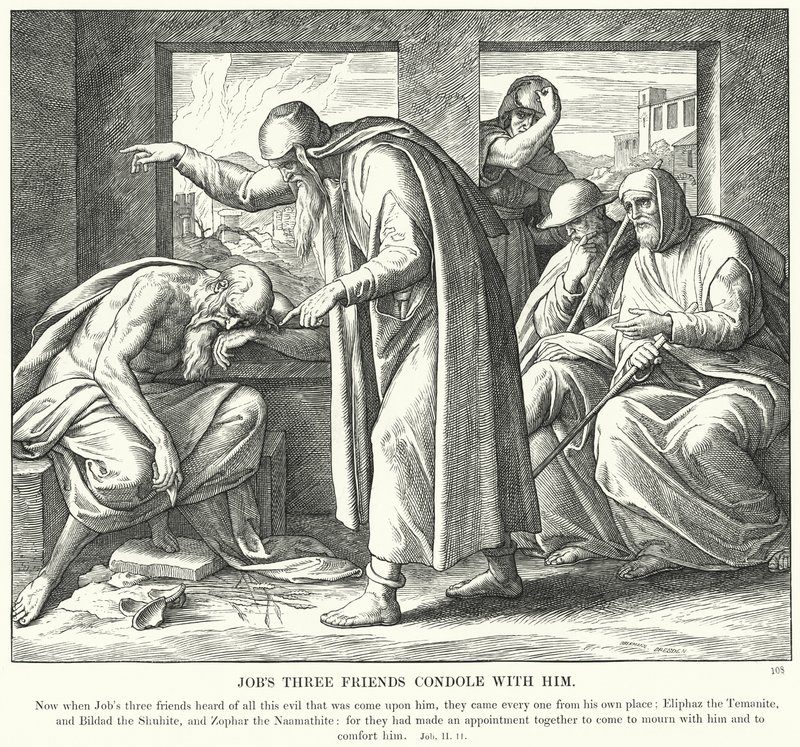 Kondolencje trzech przyjaciół Hioba z nim (grawerowanie) autorstwa Julius (after) Schnorr von Carolsfeld