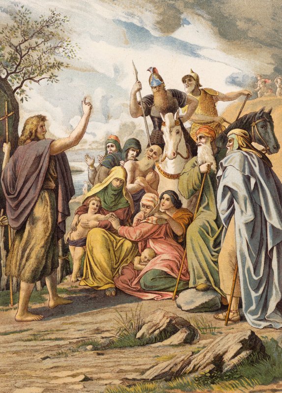 Jan Chrzciciel głoszący na pustyni (kolorowa litografia) autorstwa Julius (after) Schnorr von Carolsfeld