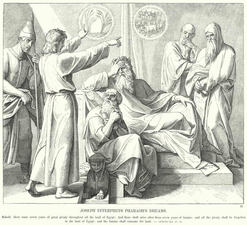Józef interpretuje sny faraona (rycina) autorstwa Julius (after) Schnorr von Carolsfeld