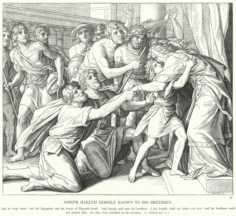 Józef daje się poznać swoim braciom (rycina) autorstwa Julius (after) Schnorr von Carolsfeld