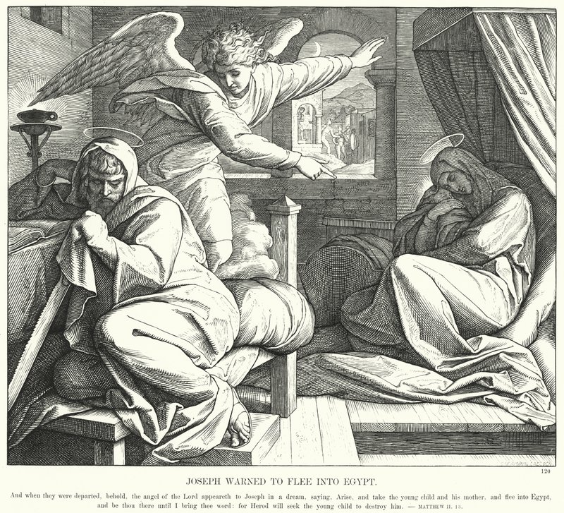 Józef ostrzegał przed ucieczką do Egiptu (rycina) autorstwa Julius (after) Schnorr von Carolsfeld