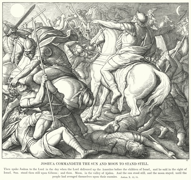 Joshua nakazuje Słońcu i Księżycowi stać w miejscu (rycina) autorstwa Julius (after) Schnorr von Carolsfeld