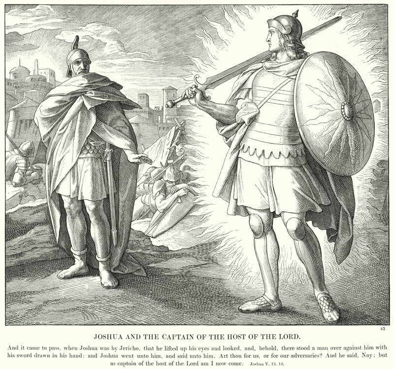 Jozue i Wódz Zastępu Pańskiego (rycina) autorstwa Julius (after) Schnorr von Carolsfeld