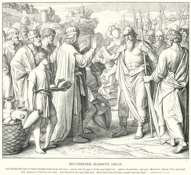 Melchizedek błogosławi Abrama (rycina) autorstwa Julius (after) Schnorr von Carolsfeld