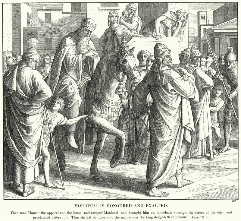 Mordechaj jest uhonorowany i wywyższony (rycina) autorstwa Julius (after) Schnorr von Carolsfeld