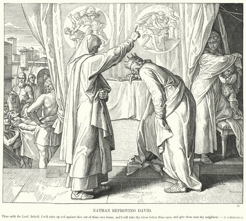Nathan upominający Dawida (rycina) autorstwa Julius (after) Schnorr von Carolsfeld