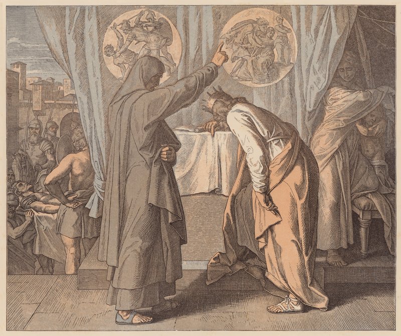 Natan i Dawid, 2 Księga Samuela, XII, 7 (kolorowa rycina) autorstwa Julius (after) Schnorr von Carolsfeld