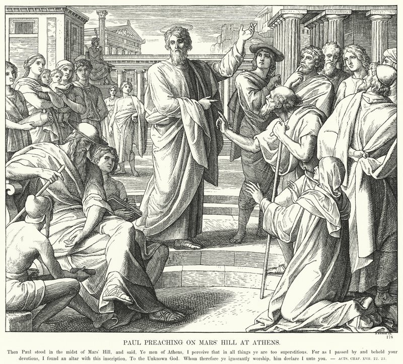 Paweł nauczający na Wzgórzu Marsa w Atenach (rycina) autorstwa Julius (after) Schnorr von Carolsfeld