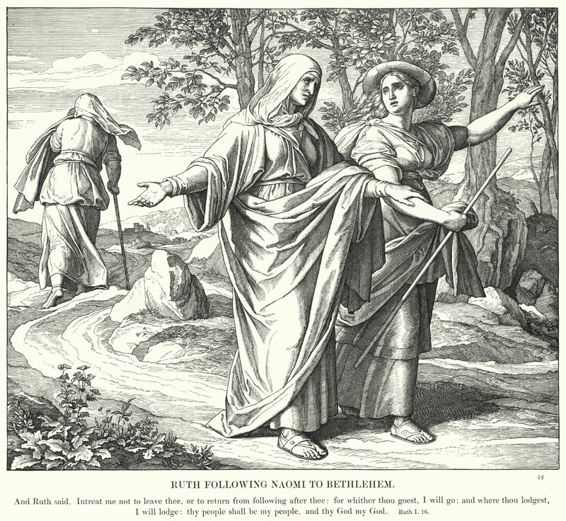 Rut podąża za Noemi do Betlejem (rycina) autorstwa Julius (after) Schnorr von Carolsfeld