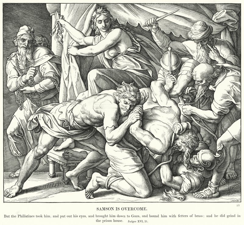 Samson jest pokonany (grawerunek) autorstwa Julius (after) Schnorr von Carolsfeld