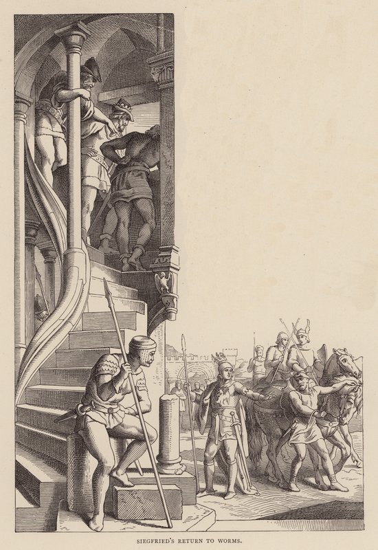 Powrót Zygfryda do Wormacji (rycina) autorstwa Julius (after) Schnorr von Carolsfeld