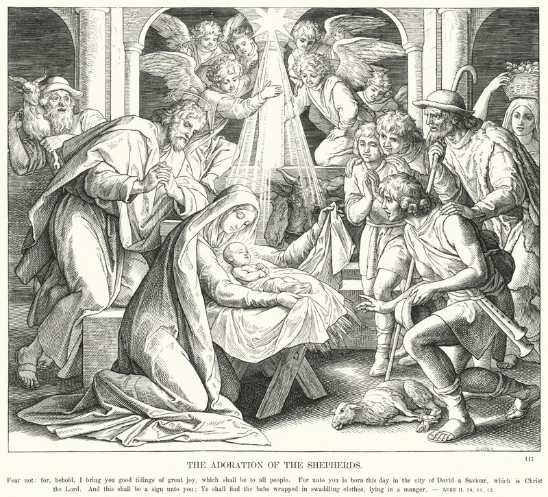 Adoracja pasterzy (rycina) autorstwa Julius (after) Schnorr von Carolsfeld