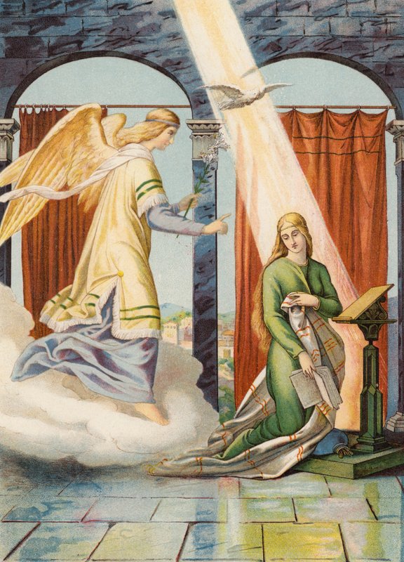 Zwiastowanie (kolorowa litografia) autorstwa Julius (after) Schnorr von Carolsfeld