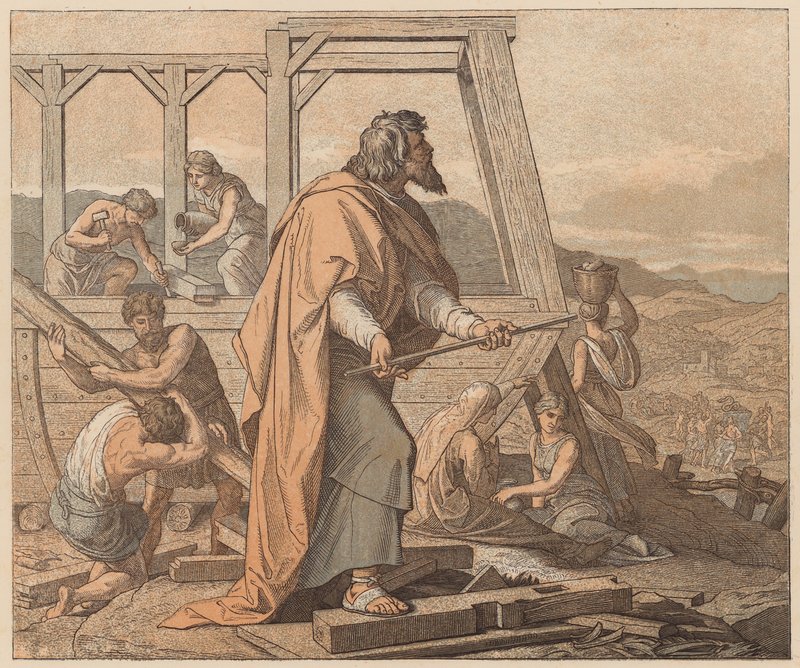 Budowa Arki, Księga Rodzaju, VI autorstwa Julius (after) Schnorr von Carolsfeld