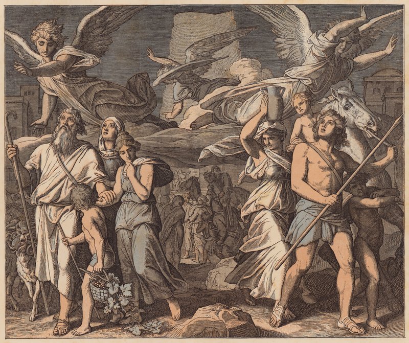 Pomieszanie języków, Księga Rodzaju, XI, 7 (kolorowa rycina) autorstwa Julius (after) Schnorr von Carolsfeld