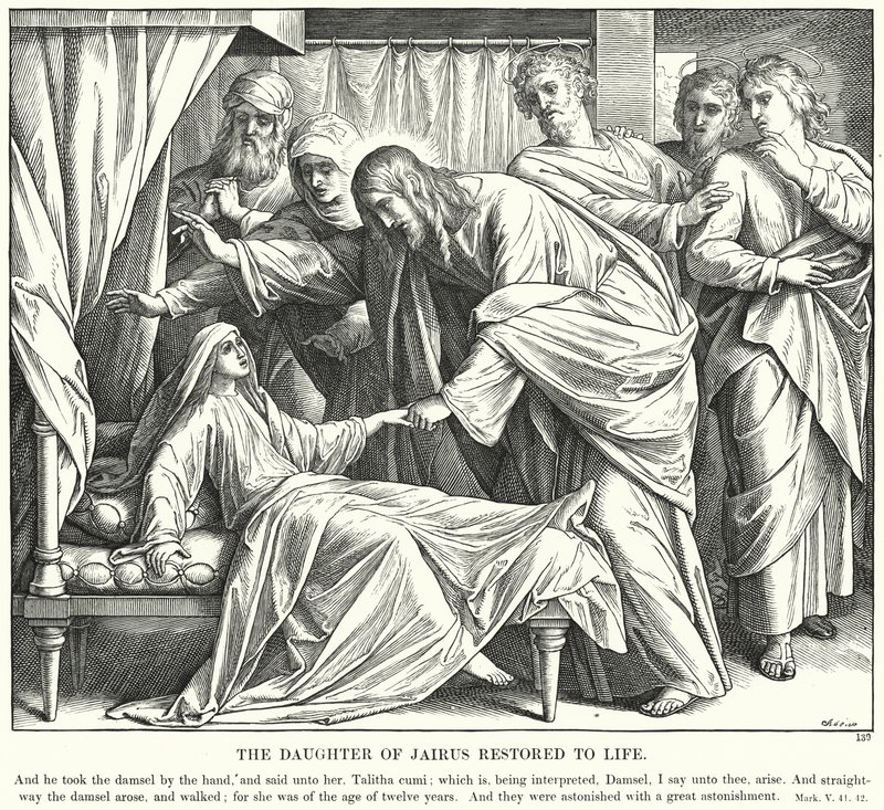 Córka Jaira przywrócona do życia (rycina) autorstwa Julius (after) Schnorr von Carolsfeld