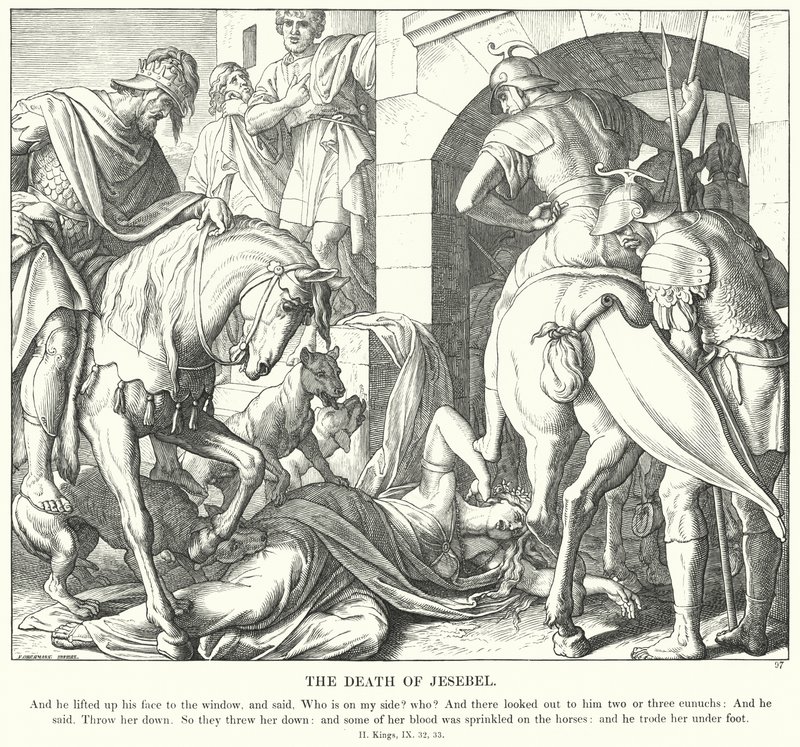 Śmierć Jesebel (rycina) autorstwa Julius (after) Schnorr von Carolsfeld