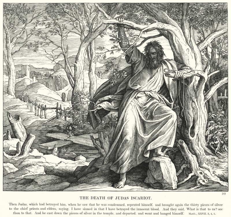 Śmierć Judasza Iskarioty (rycina) autorstwa Julius (after) Schnorr von Carolsfeld