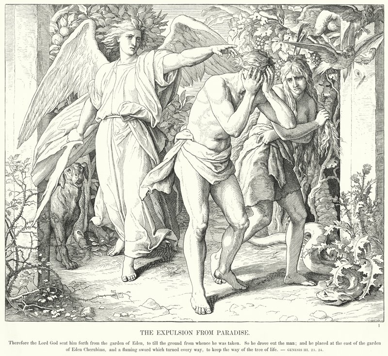Wypędzenie z raju (rycina) autorstwa Julius (after) Schnorr von Carolsfeld