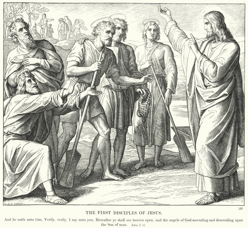 Pierwsi uczniowie Jezusa (rycina) autorstwa Julius (after) Schnorr von Carolsfeld