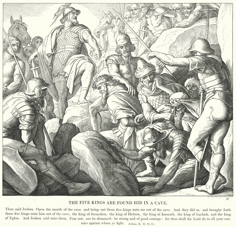 Pięciu królów zostało znalezionych ukrytych w jaskini (rycina) autorstwa Julius (after) Schnorr von Carolsfeld