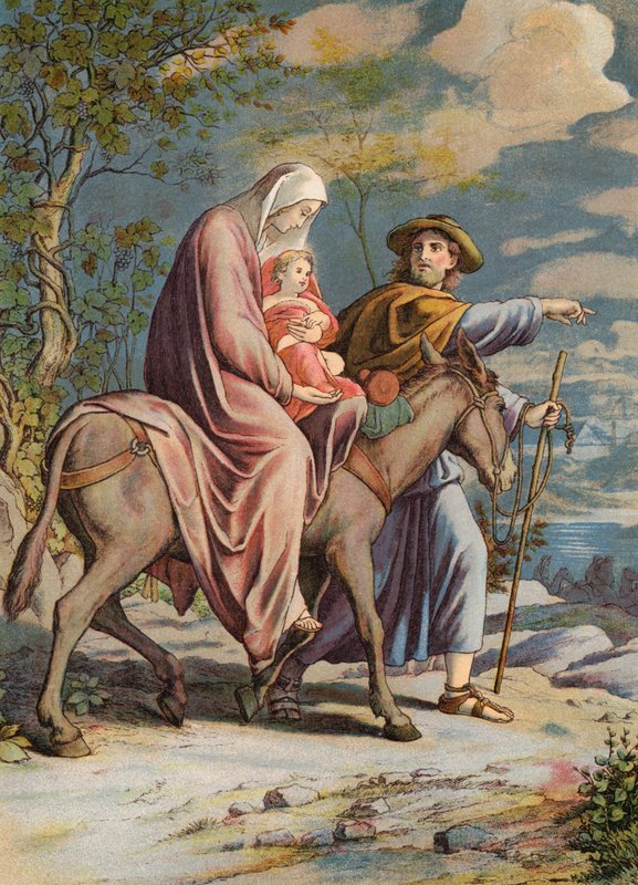 Ucieczka do Egiptu (kolorowa litografia) autorstwa Julius (after) Schnorr von Carolsfeld