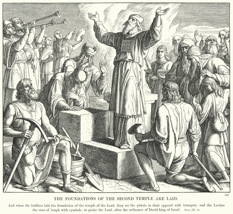 Położono fundamenty drugiej świątyni (rycina) autorstwa Julius (after) Schnorr von Carolsfeld