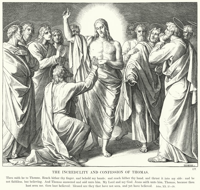 Niedowierzanie i spowiedź Tomasza (rycina) autorstwa Julius (after) Schnorr von Carolsfeld