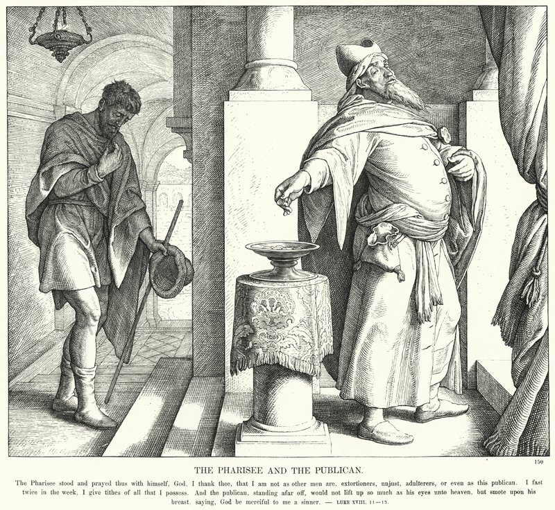 Faryzeusz i celnik (rycina) autorstwa Julius (after) Schnorr von Carolsfeld